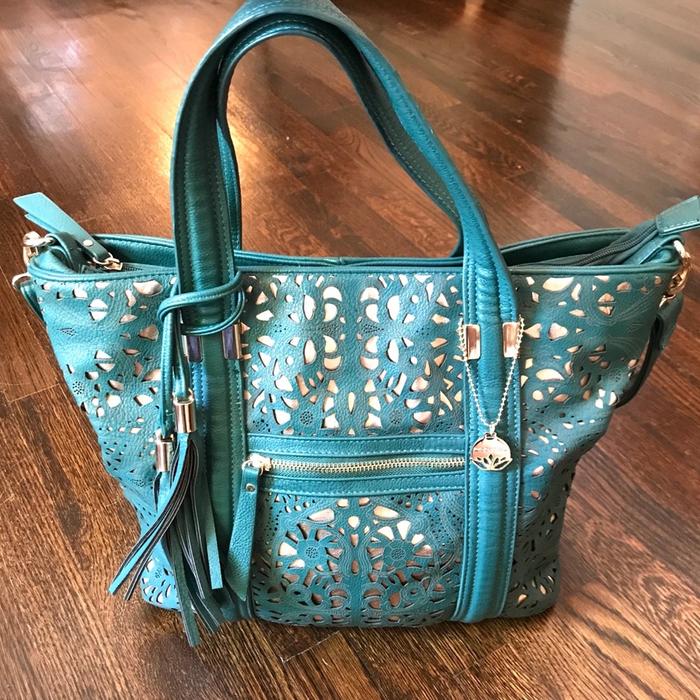 Green & Gold Tote/Satchel with Shoulder Strap